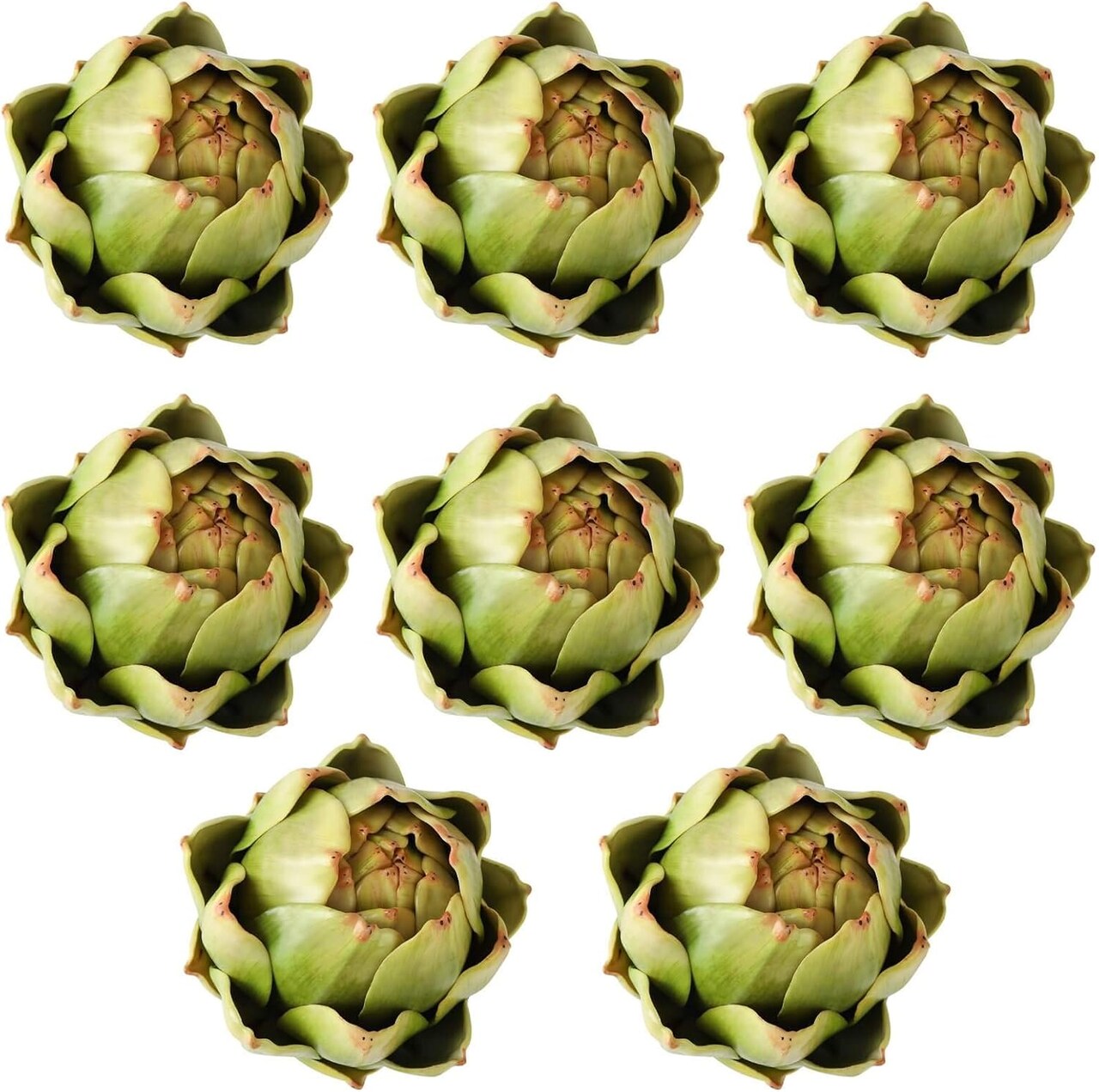 8-Pack Large Green Faux Artichokes - Artificial Vegetables and Fake Fruits